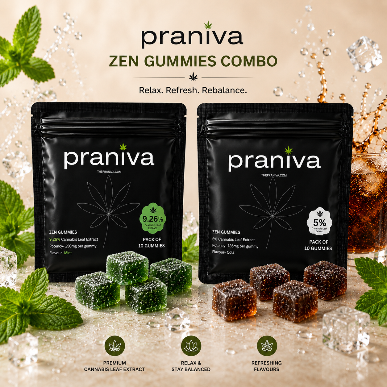 Zen Gummies Combo Pack Mint 9.26% + Cola 5% Cannabis Leaf Extract