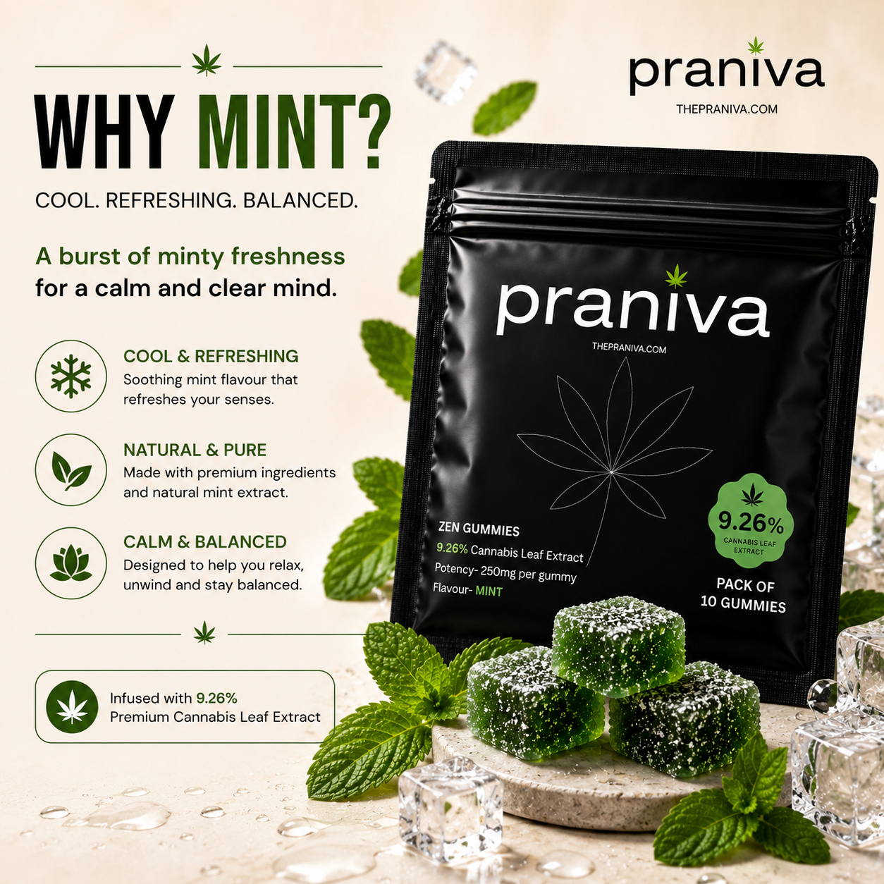 Zen Gummies (Mint) - 9.26% Cannabis Leaf Extract