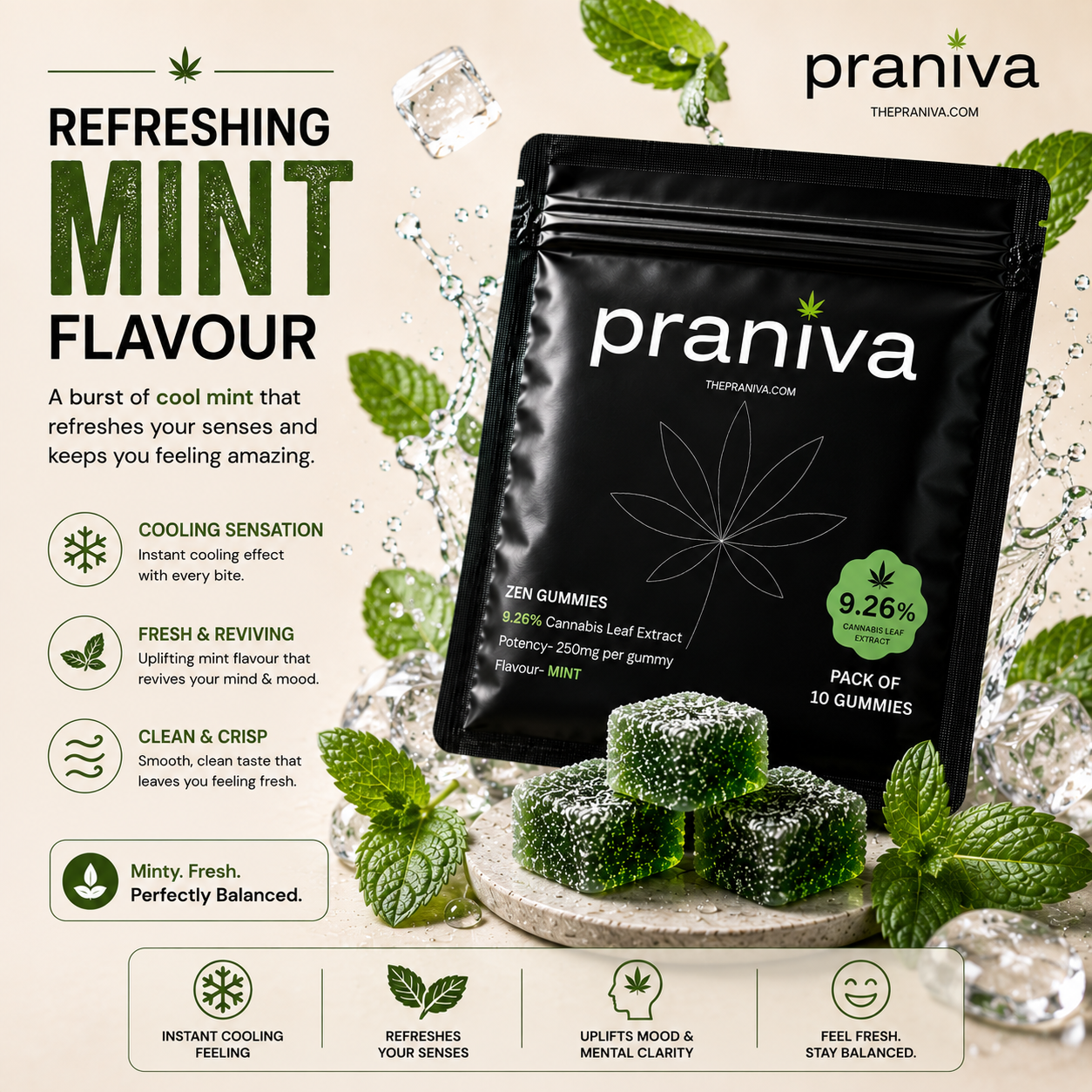 Zen Gummies (Mint) - 9.26% Cannabis Leaf Extract